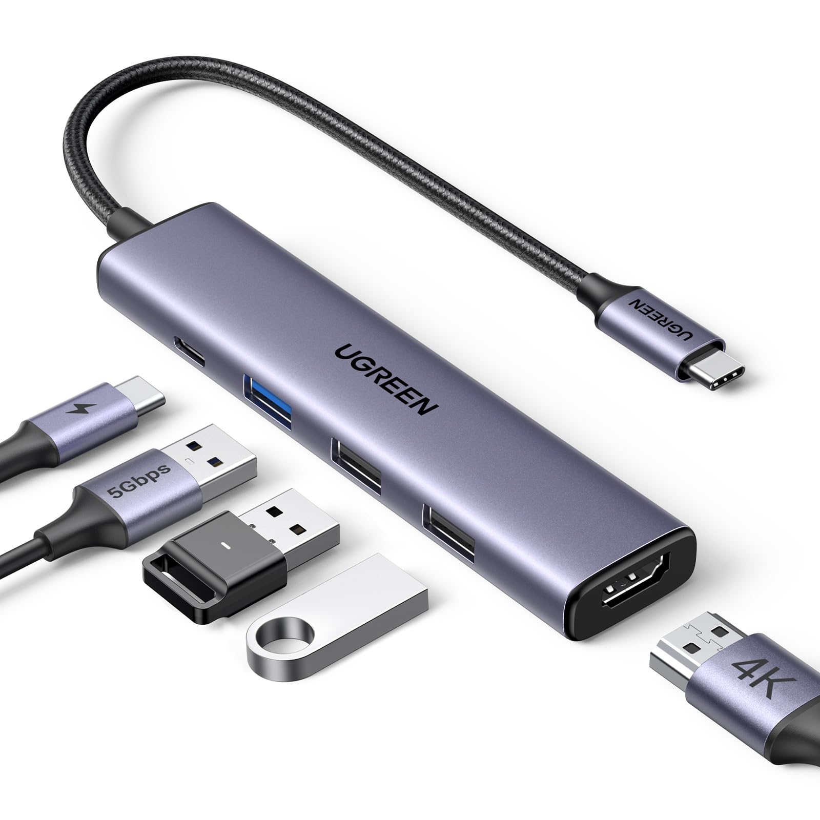 UGREEN 5 in 1 USB C Hub 2026, best USB C adapter with 100W Power Delivery, 4K HDMI USB C dongle for laptop, UGREEN multiport USB hub review, USB C hub with 3 USB A data ports