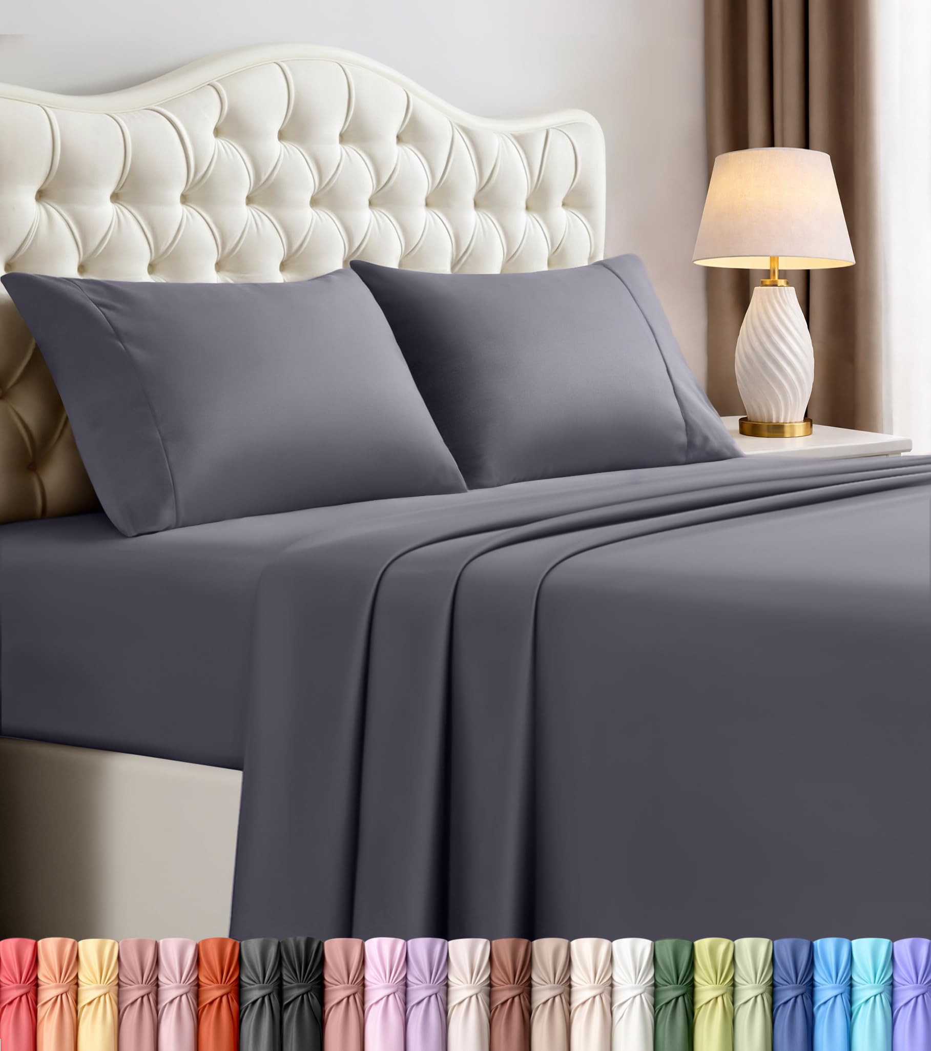 best hotel luxury queen sheets 2026, extra soft cooling queen bed sheets, 16 inch deep pocket grey sheet set, breathable microfiber queen sheets review, comfy hotel quality bed sheets for deep mattresses