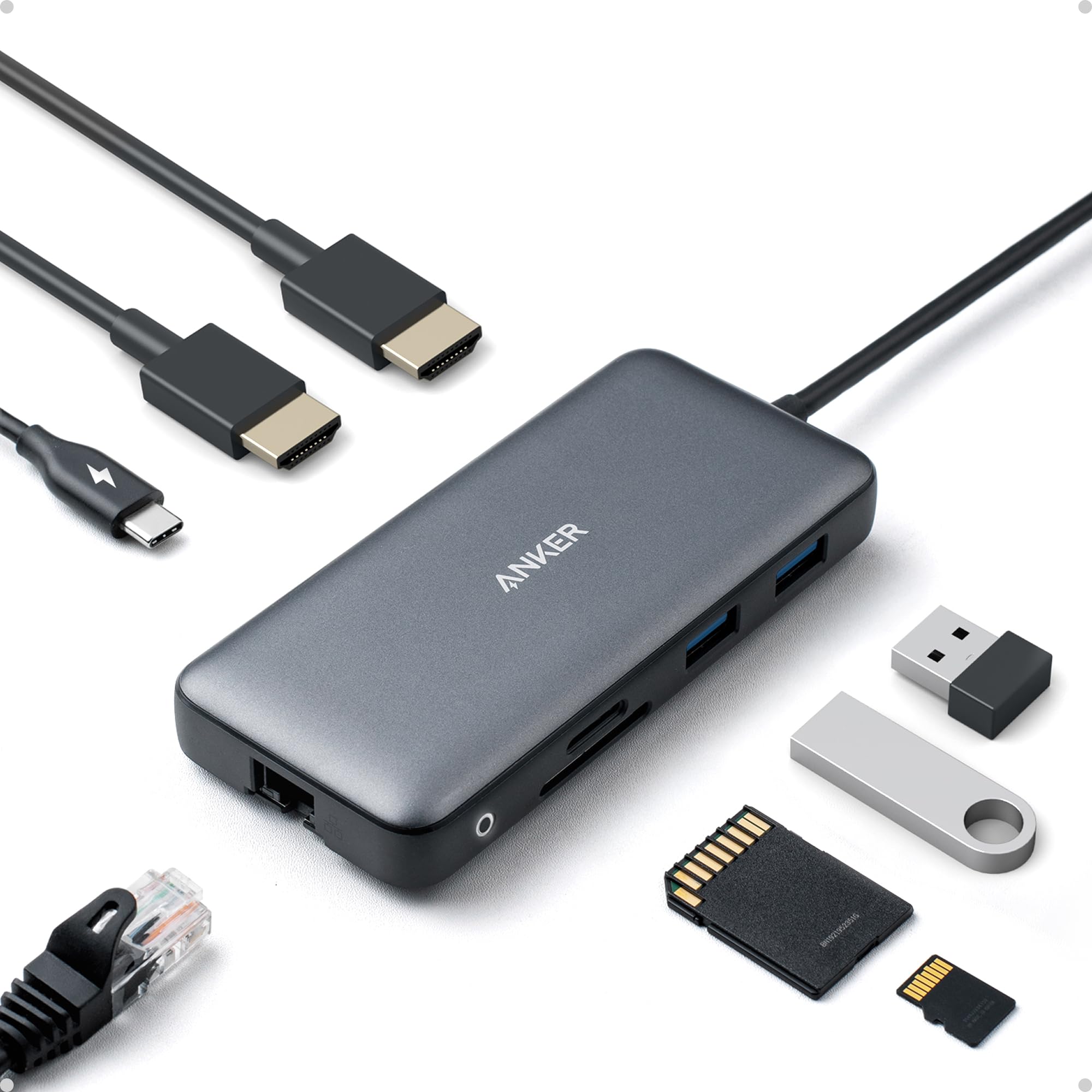 Anker dual monitor laptop docking station 2026, best 8-in-1 USB-C hub with 4K HDMI, Anker USB-C dock with 85W PD charging, dual HDMI laptop docking station for remote work, high-speed 1Gbps Ethernet USB-C hub