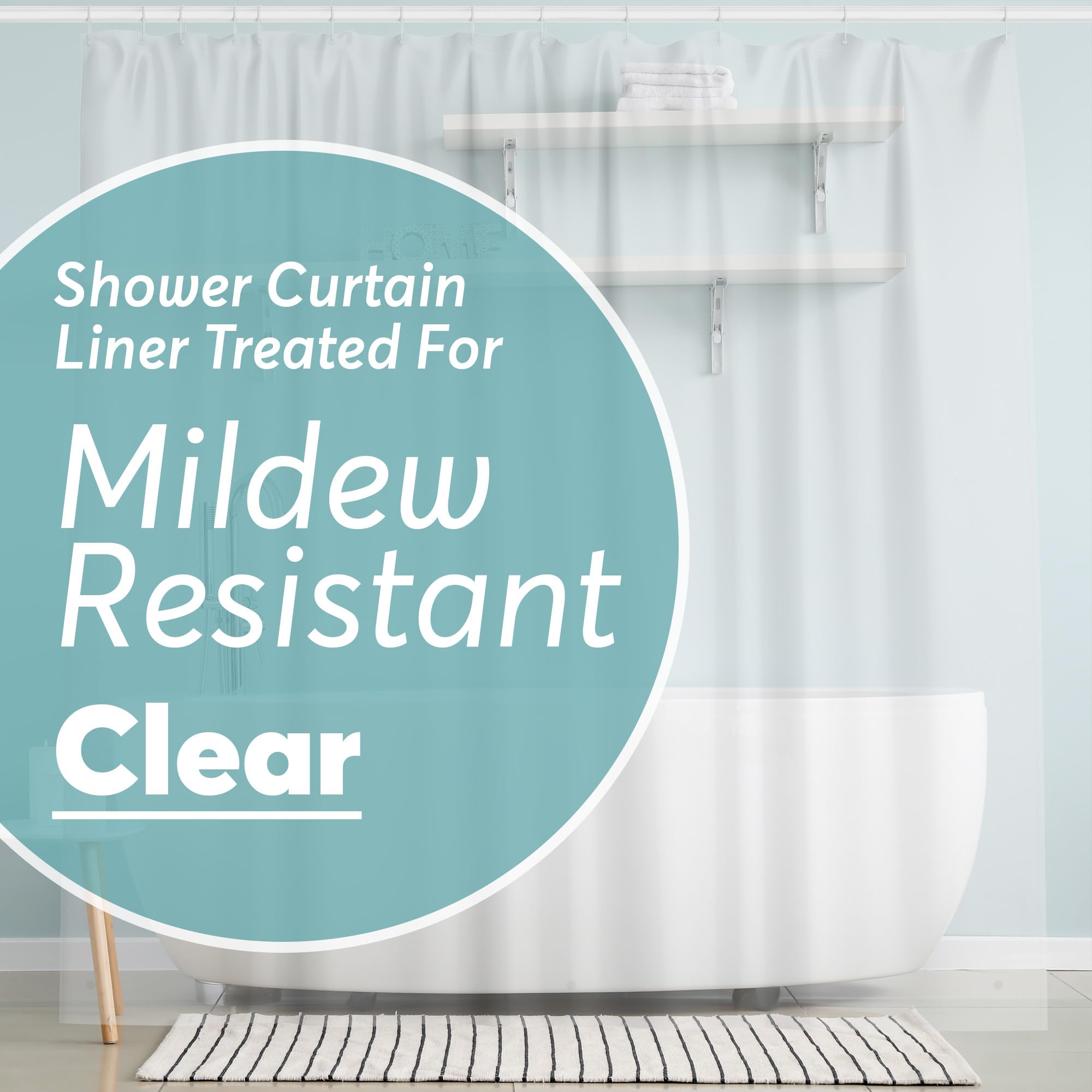 BigFoot Clear Shower Curtain - 72x72 Odorless Plastic with Magnets, Washable Long Bathroom Curtain - Premium PEVA Waterproof
