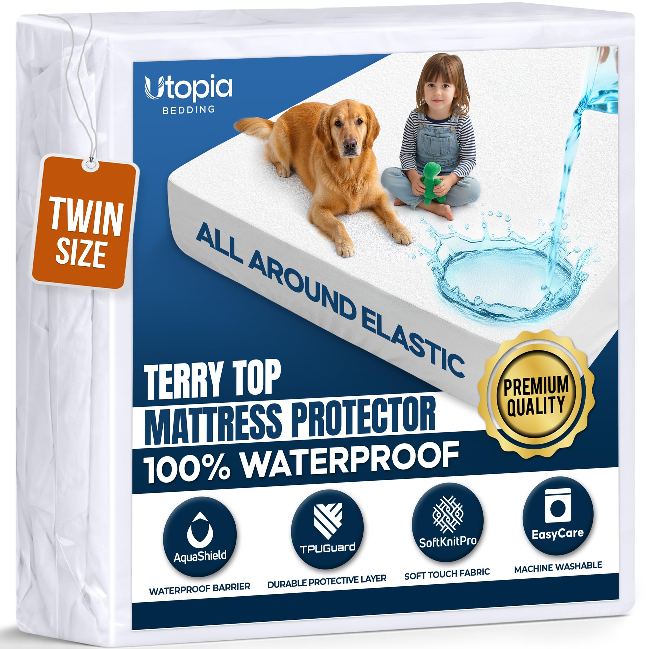 Waterproof Twin Size Mattress Protector fits Upto 15" Deep Pocket | Utopia Bedding 200 GSM Soft & Breathable Mattress Cover,