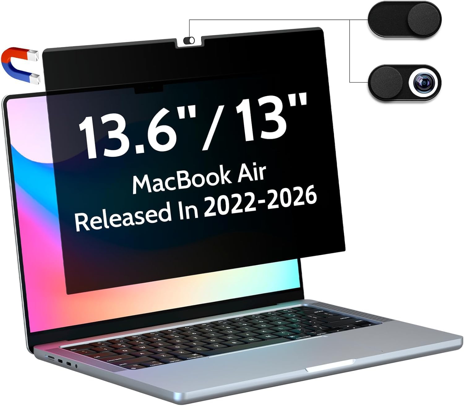 Peslv Magnetic Privacy Screen for Macbook Air 13.6/13 Inch (2022-2026, M2, M3, M4, M5), Removable Matte Anti Glare Blue Light