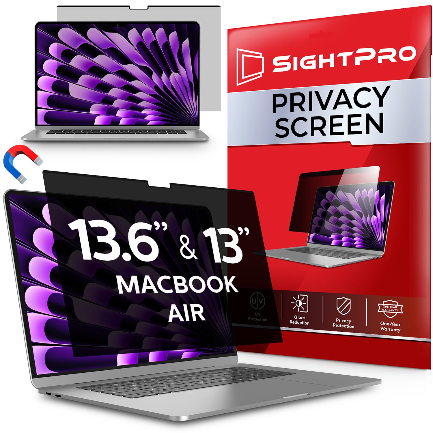 SightPro Magnetic Privacy Screen for MacBook Air 13 & 13.6 Inch (2022-2026, M2-M5) Patented Removable Laptop Privacy Filter S