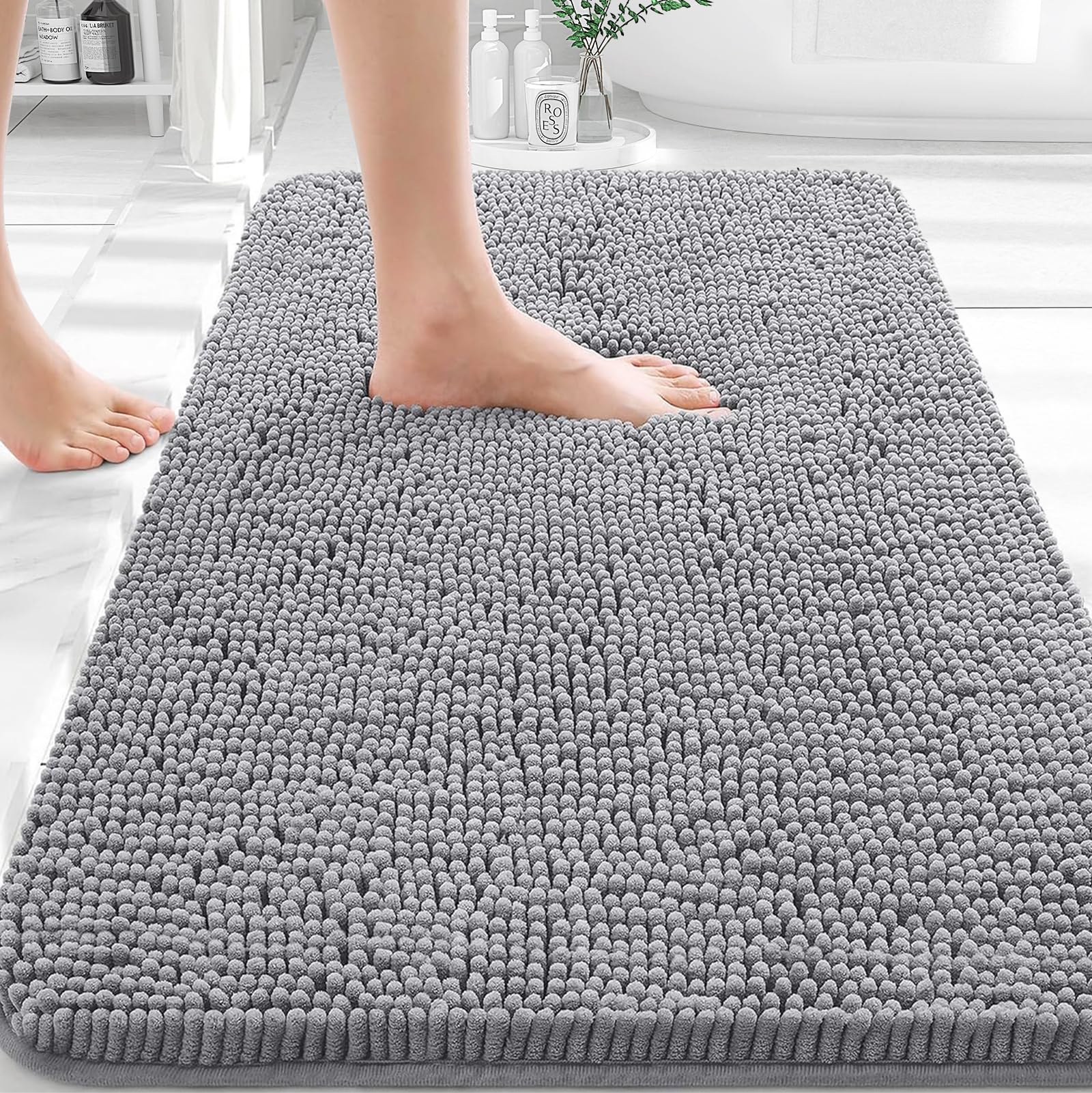 OLANLY Bathroom Rugs 30x20, Extra Soft Absorbent Chenille Bath Rugs | Grey, Quick-Drying Rubber Backing, Machine Washable Bat