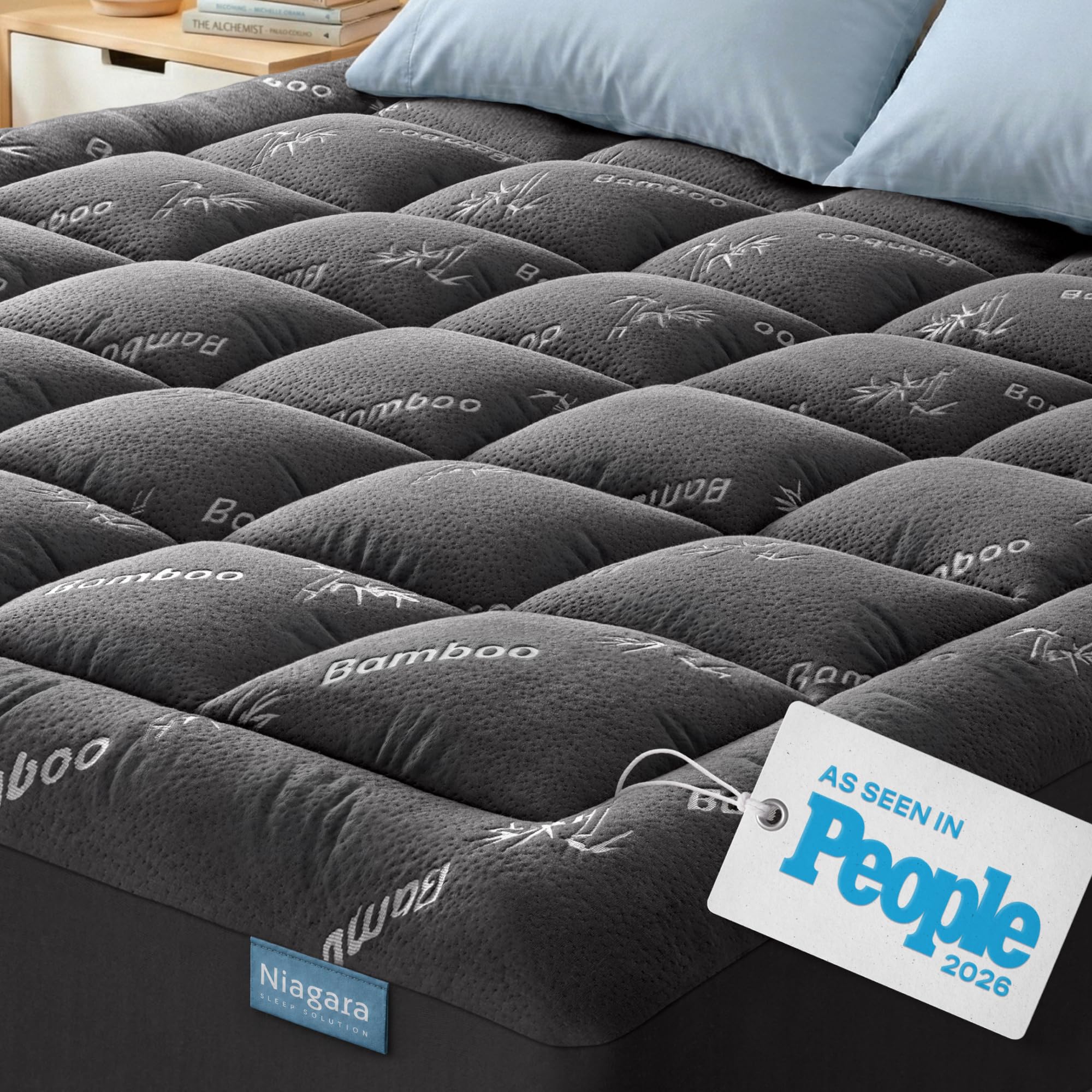 Niagara Sleep Solution Queen Ultra Soft Mattress Topper — Back Pain Relief | Rayon Derived from Bamboo, 20" Deep Pocket, Brea
