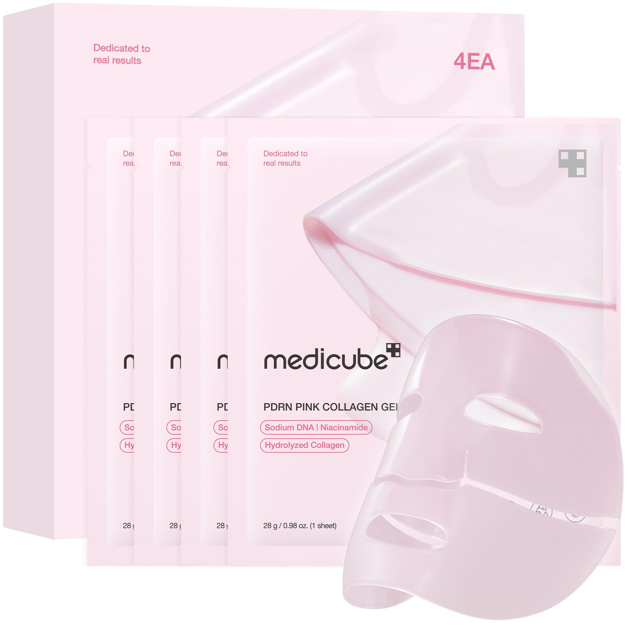 medicube Jelly Gel Mask with Salmon DNA PDRN Pink Collagen, 4EA | Overnight Face Mask for Glass Glow Skin - Elasticity, Hydra