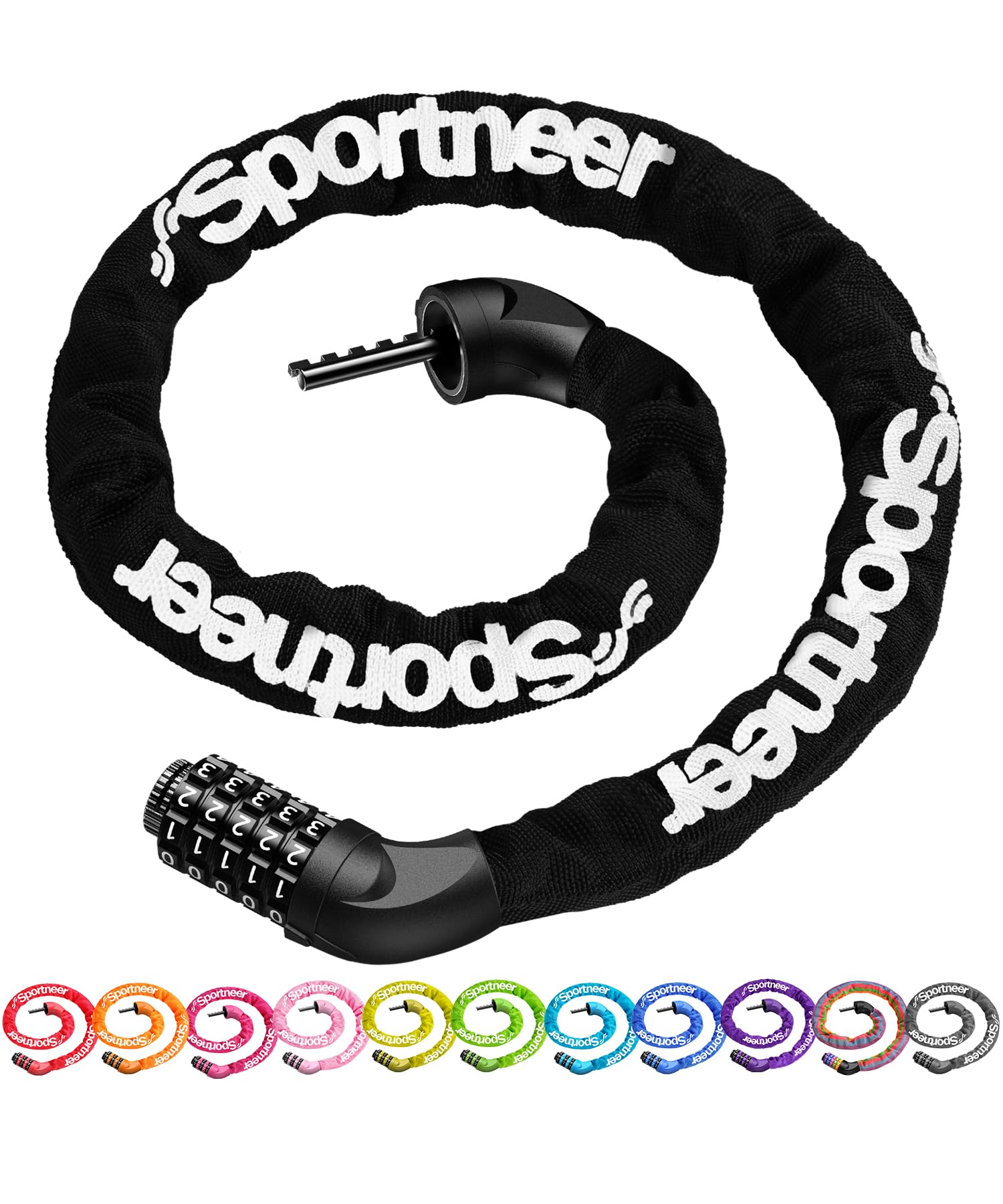 Sportneer Bike Lock: 5 Digit Combination High Security Anti Theft Bike Chain Lock - 3.2/3.6/4ft Heavy Duty Keyless Bicycle Lo