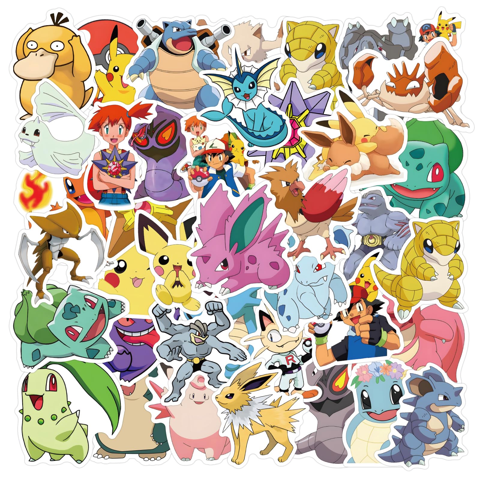 50pcs Cute Pokemon Cartoon Stickers for Water Bottle, Cool Monster Waterproof Vinyl Stickers for Adult Teen Girl Kids Laptop