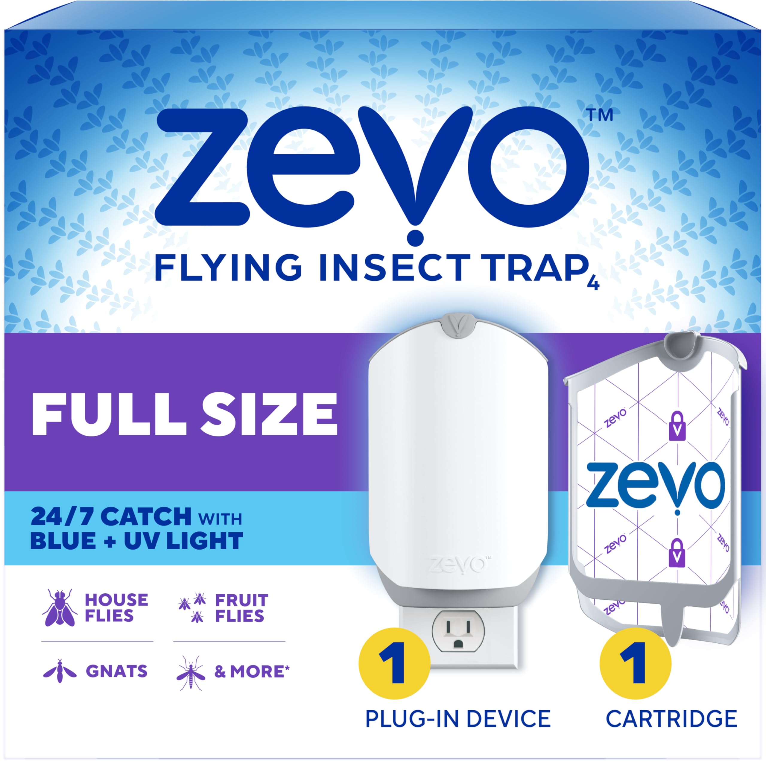 Zevo Flying Insect Trap for Fruit Flies & Gnats, 1 Plug-in Base & 1 Refills | Catches Fruit Flies & Gnats Near Fruit Bowls &