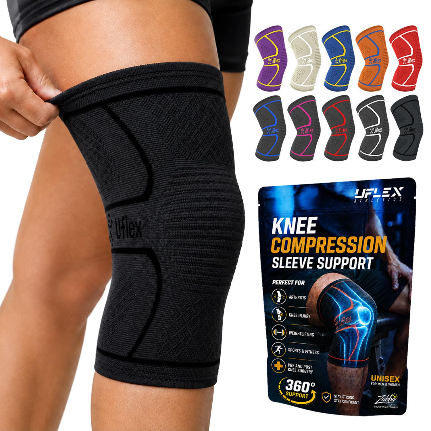 UFlex Athletics Knee Brace Sleeve Men & Women | Knee Compression Sleeve Support for Arthritis Joint Pain Relief, Workout, Swe