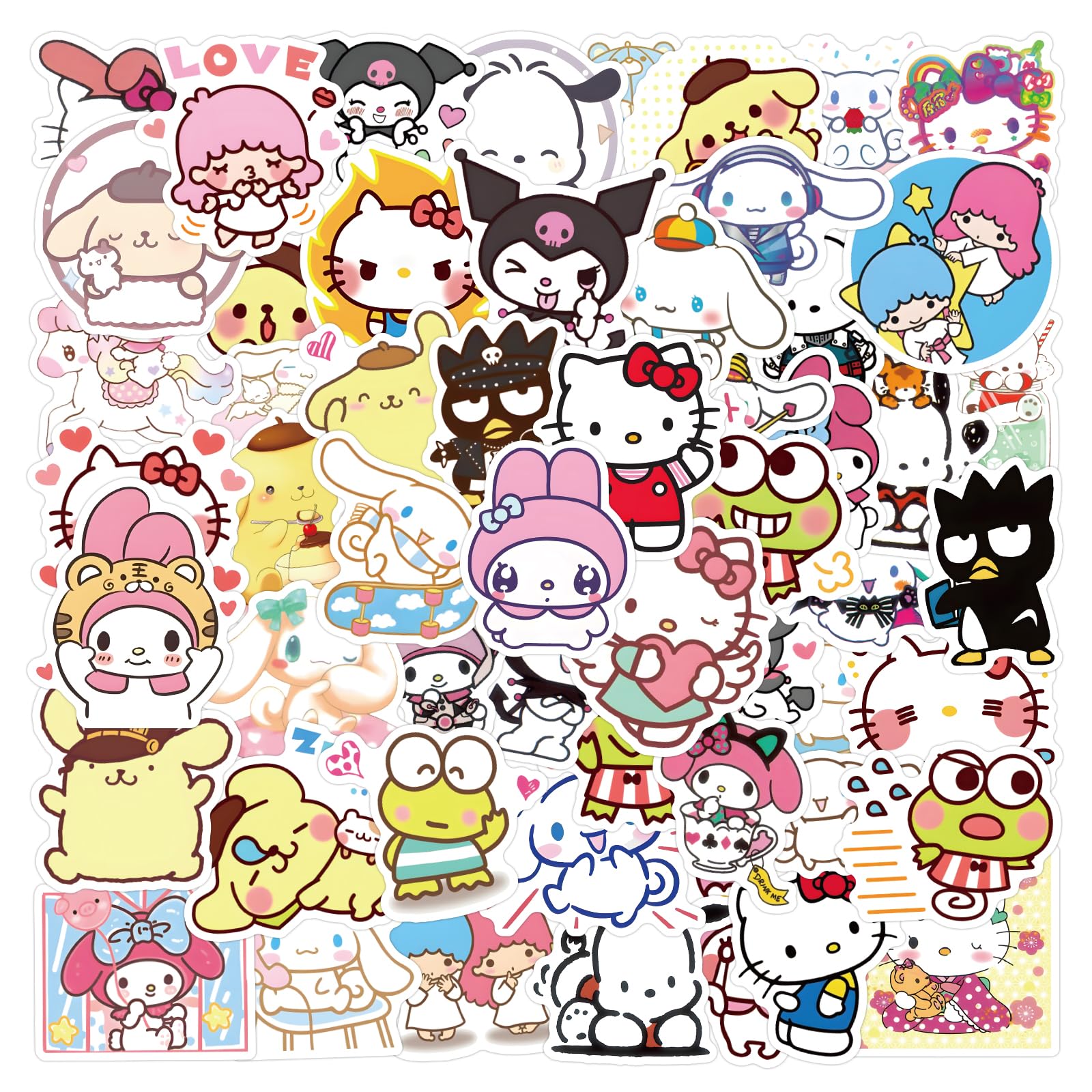 100pcs Hellokitty Kuromi Mymelody Stickers for Kids, Cute Sanrio Cartoon Waterproof Vinyl Decal for Teen Girl Adult Notebook