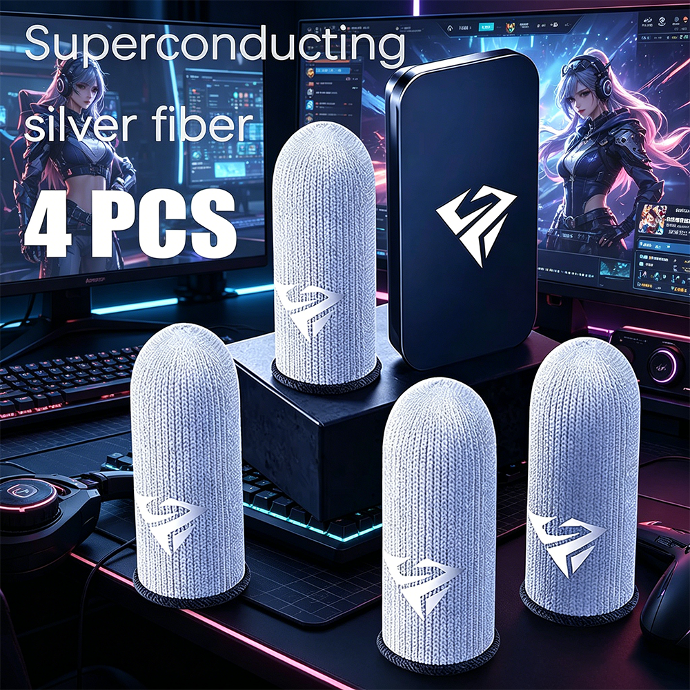 Pair Gamer Finger Sleeves for Mobile Gaming Sweatproof Breathable Silver Fiber Finger Cove